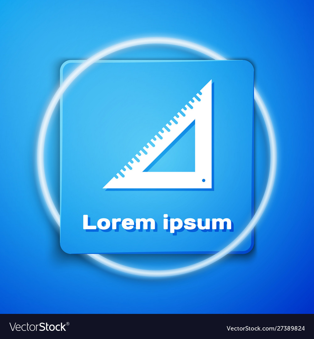 White triangular ruler icon isolated on blue