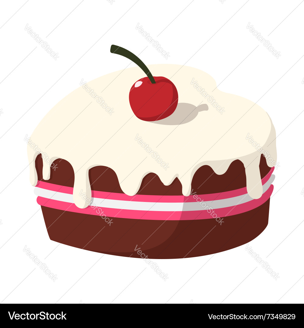 Chocolate Cake With Cherry Cartoon Icon Royalty Free Vector