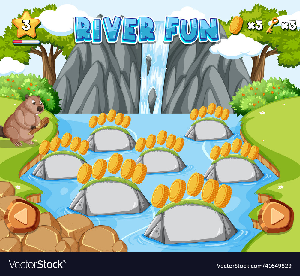 Game template with empty rocks in the river vector image Game template with empty rocks in the river