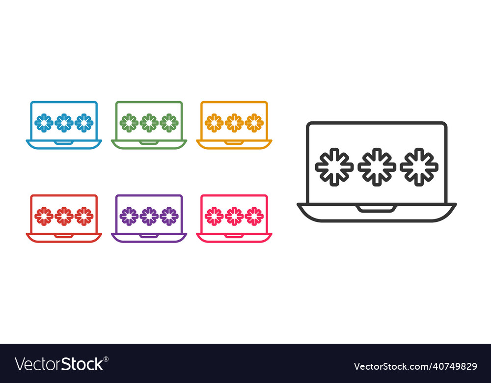 Set line laptop with password notification icon vector image Set line laptop with password notification icon