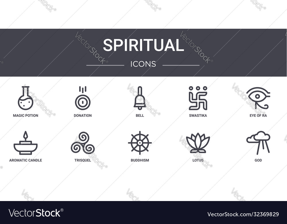 Spiritual Concept Line Icons Set Contains Icons Vector Image