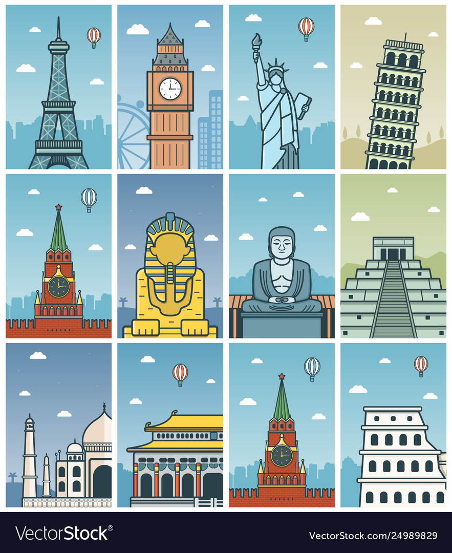 World landmarks collection travel and tourism Vector Image