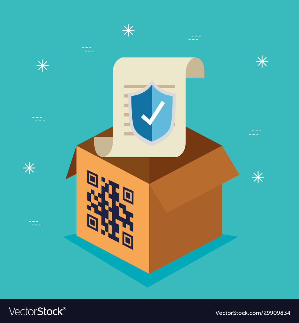 Code qr in box with icons