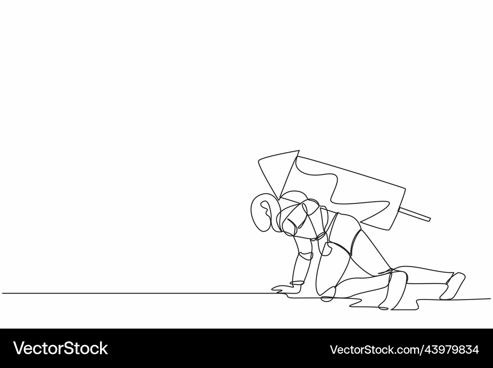 Continuous one line drawing robot with rocket Vector Image