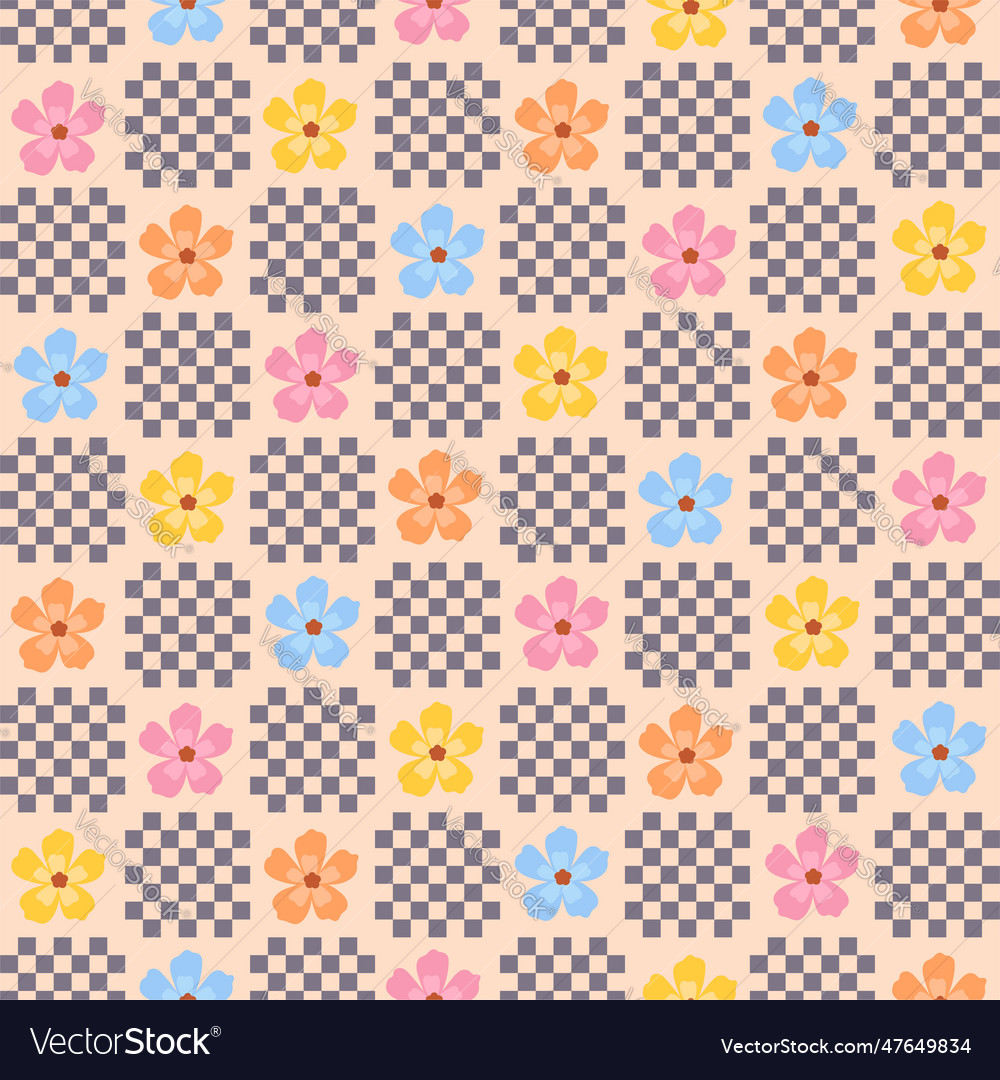 Cute seamless checkered pattern with colorful vector image Cute seamless checkered pattern with colorful