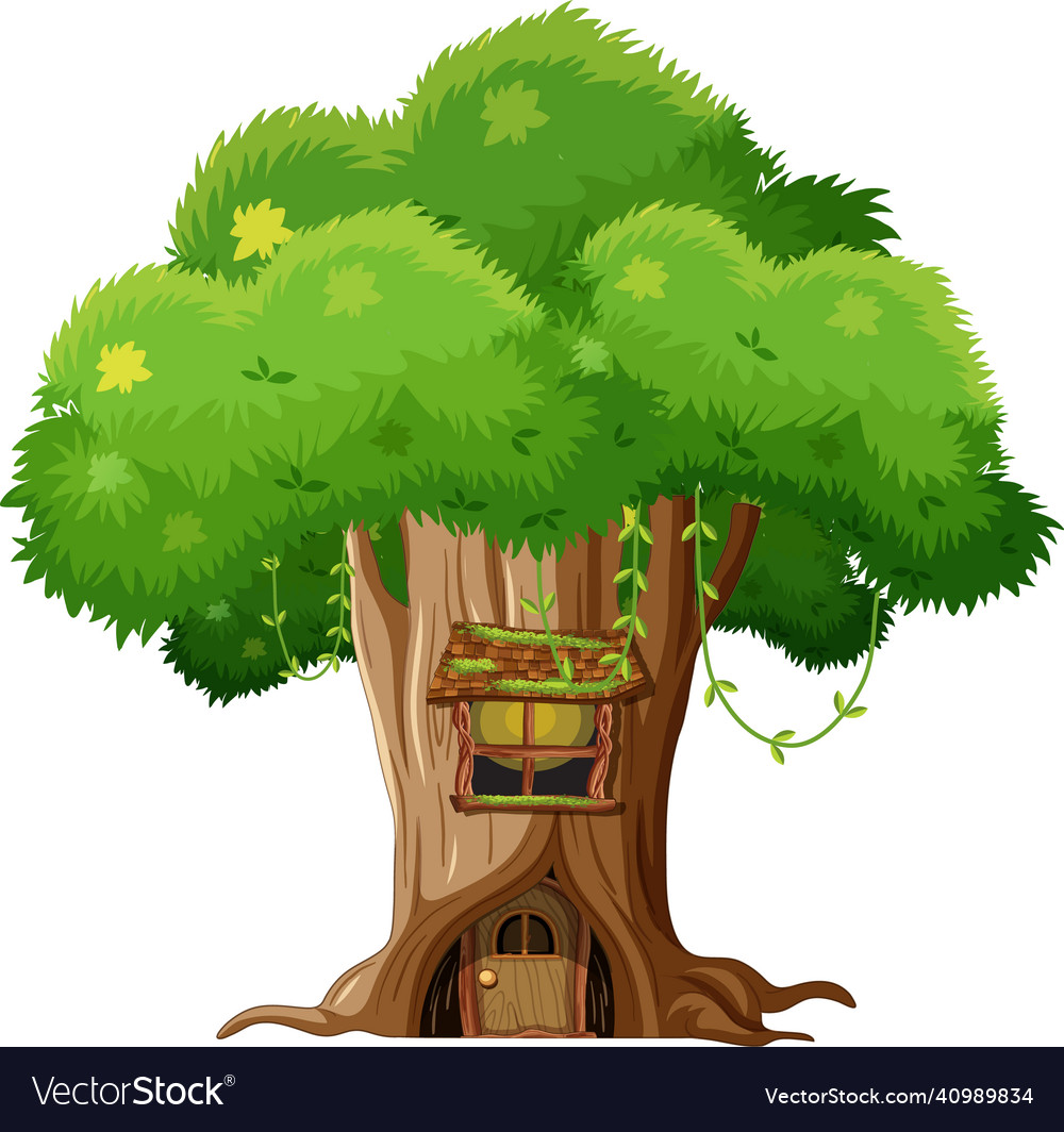 Fantasy tree house inside trunk on white Vector Image