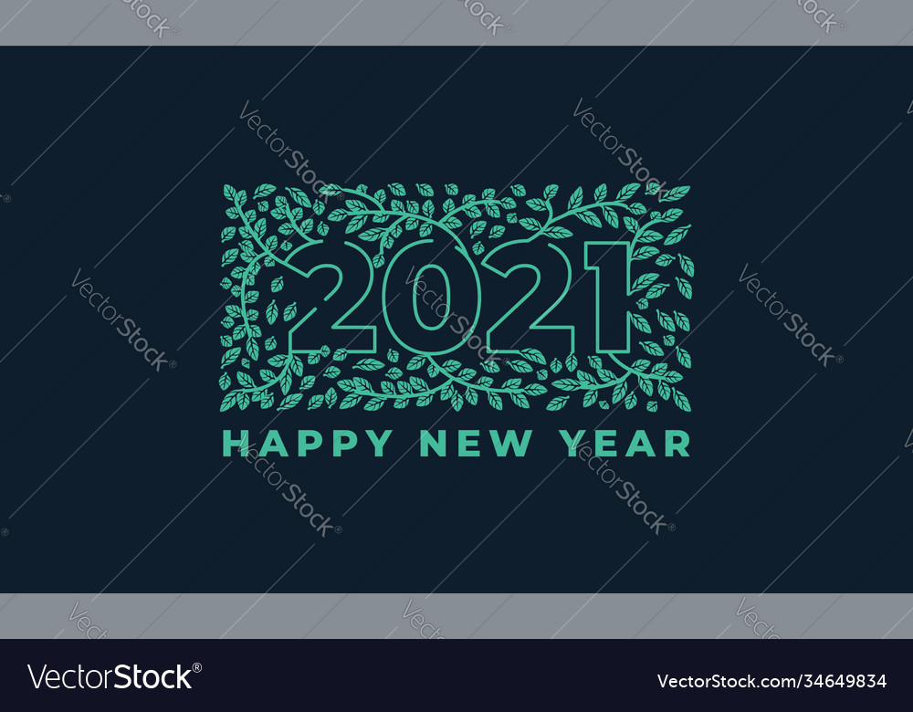 Happy new year 2021 modern leaf green ornament