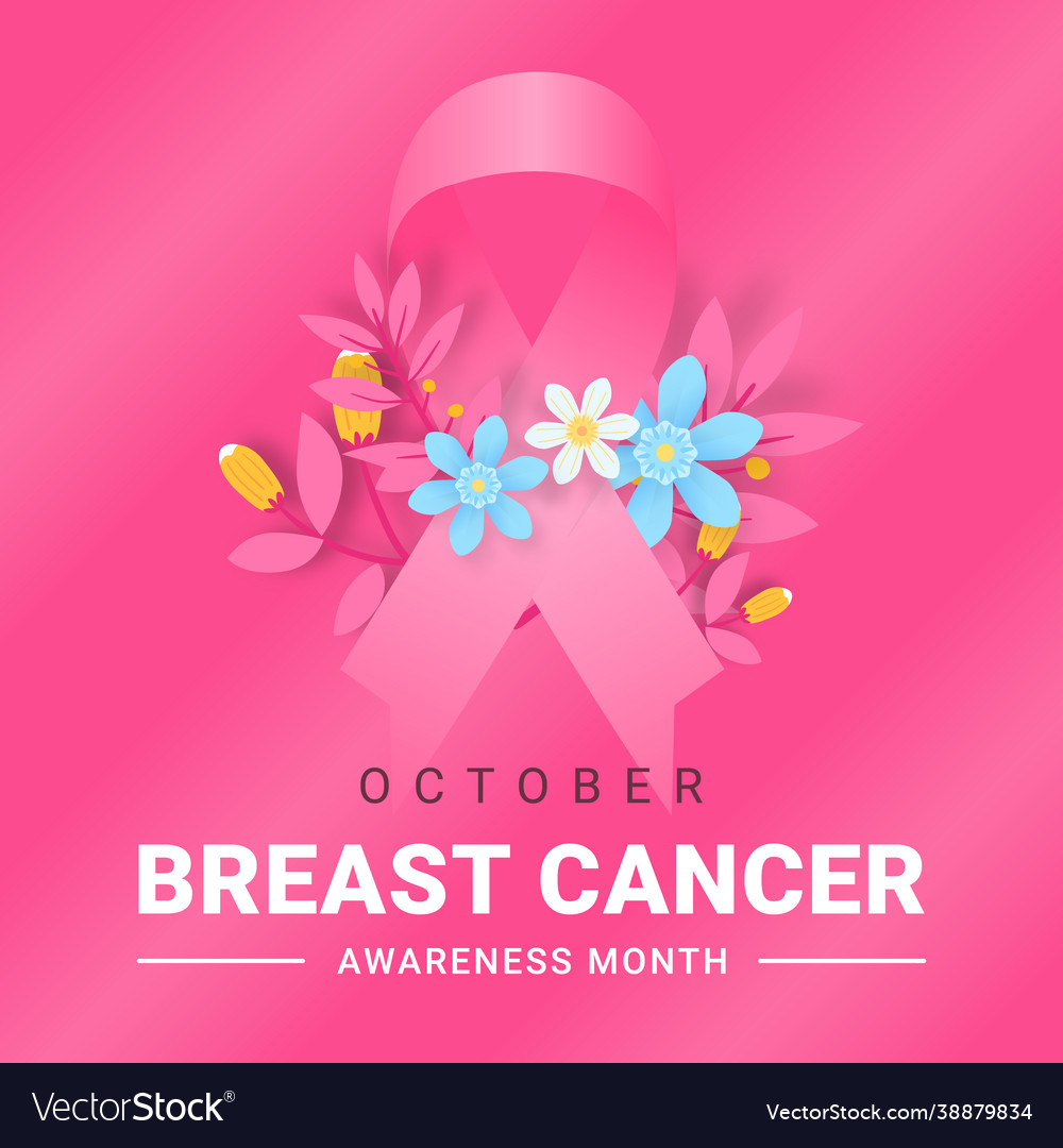 October breast cancer awareness month with ribbon Vector Image