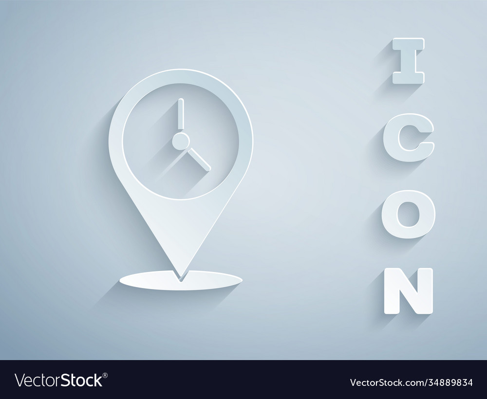 Paper cut location with clock icon isolated