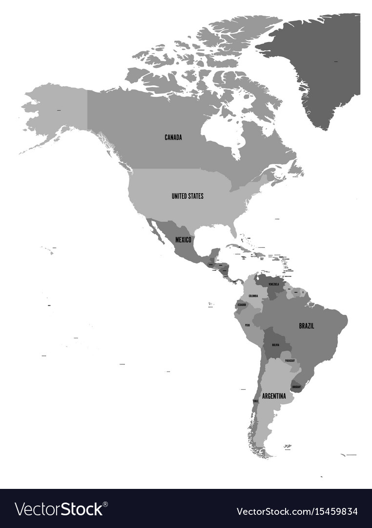 Political map of americas in four shades grey