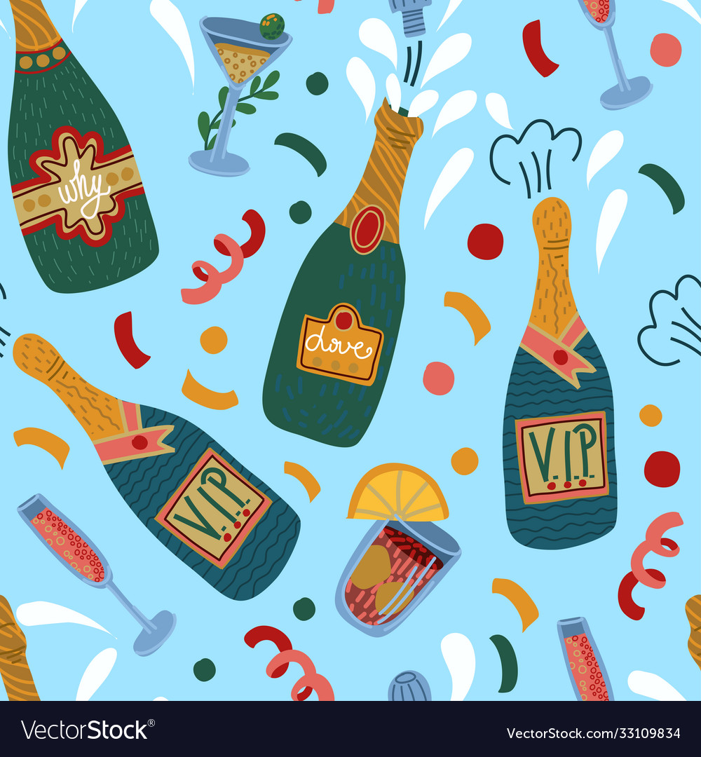 Seamless pattern with bottles champagne