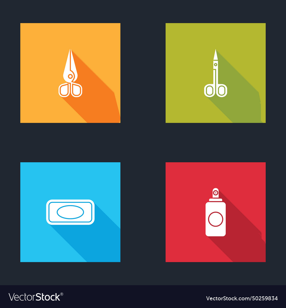 Set scissors bar of soap and spray can icon