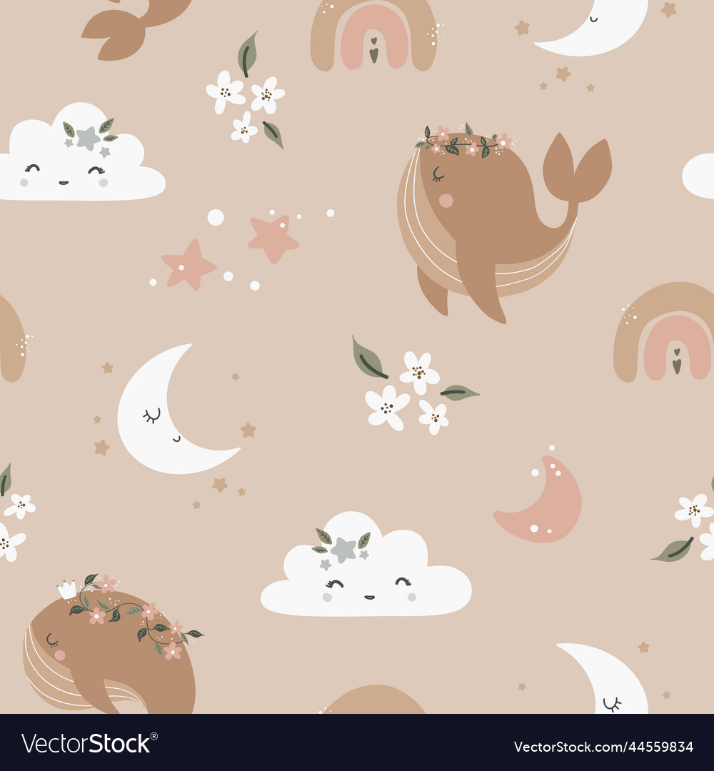 Whale & Moon Seamless Pattern