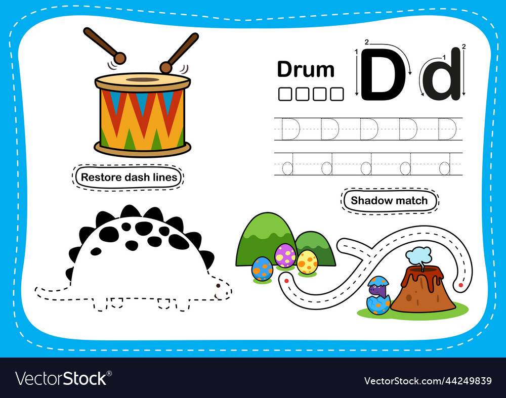 Alphabet letter d - drum exercise with cartoon Vector Image