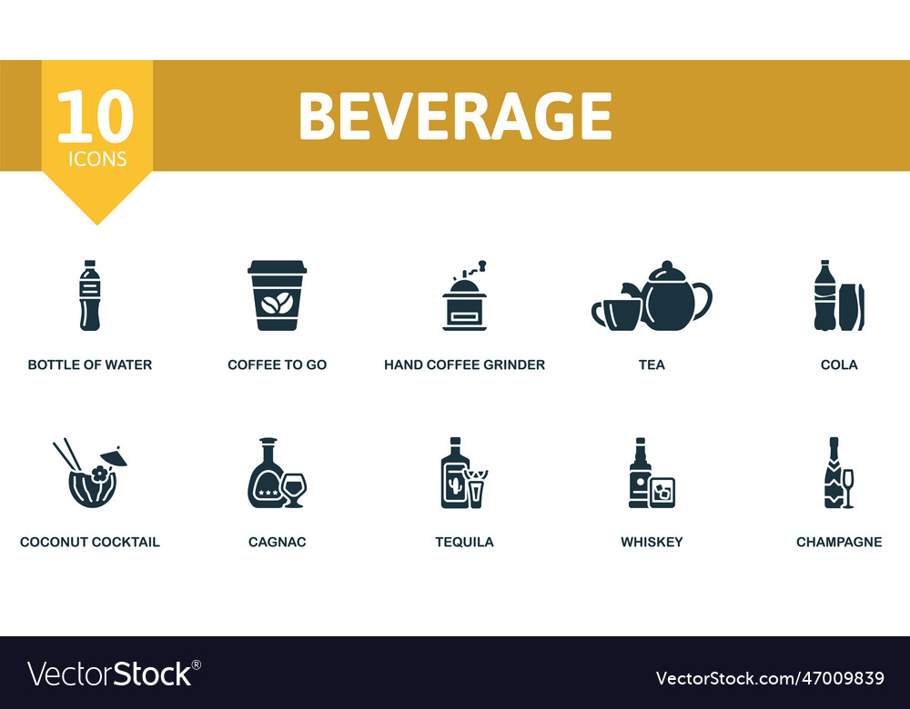 Beverage outline set creative icons bottle