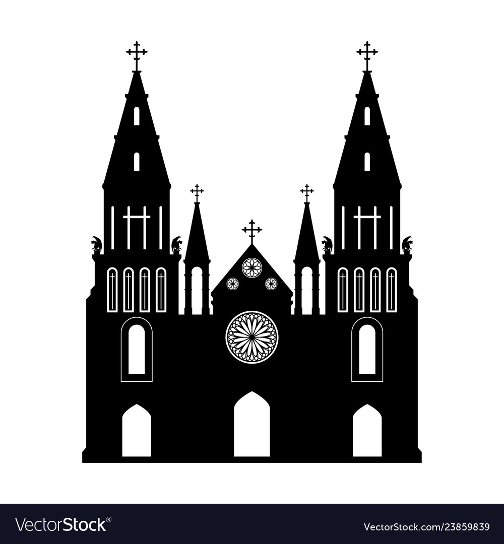 Black silhouette of gothic church Royalty Free Vector Image