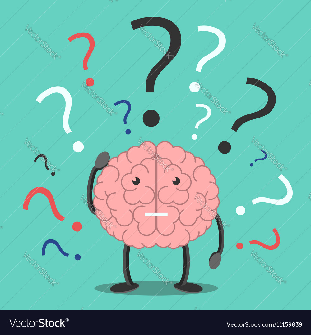Confused Brain Character with Question Marks