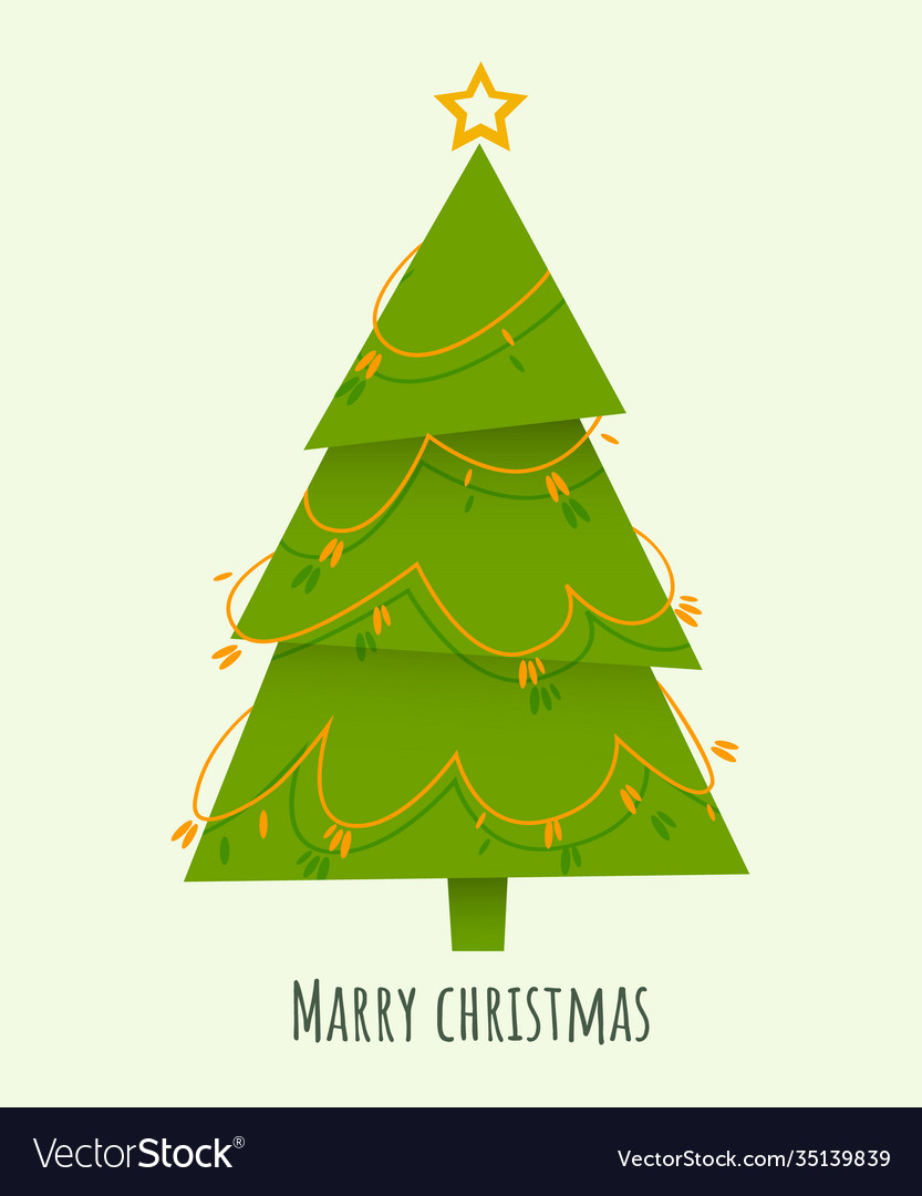 Decorated triangular christmas tree with star Vector Image