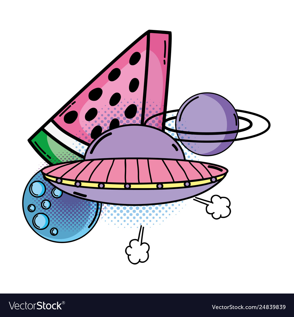 Fruit watermelon with ufo pop art style