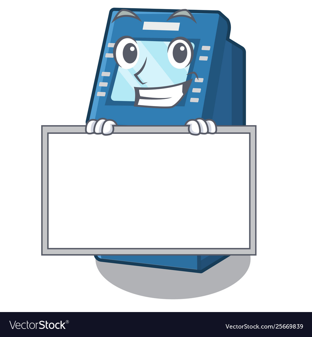 Grinning with board atm machine isolated