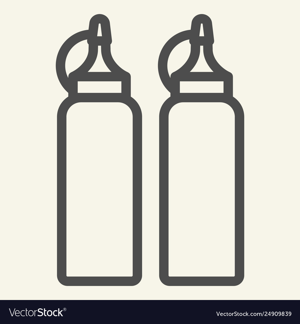Ketchup and mustard line icon two bottles Vector Image
