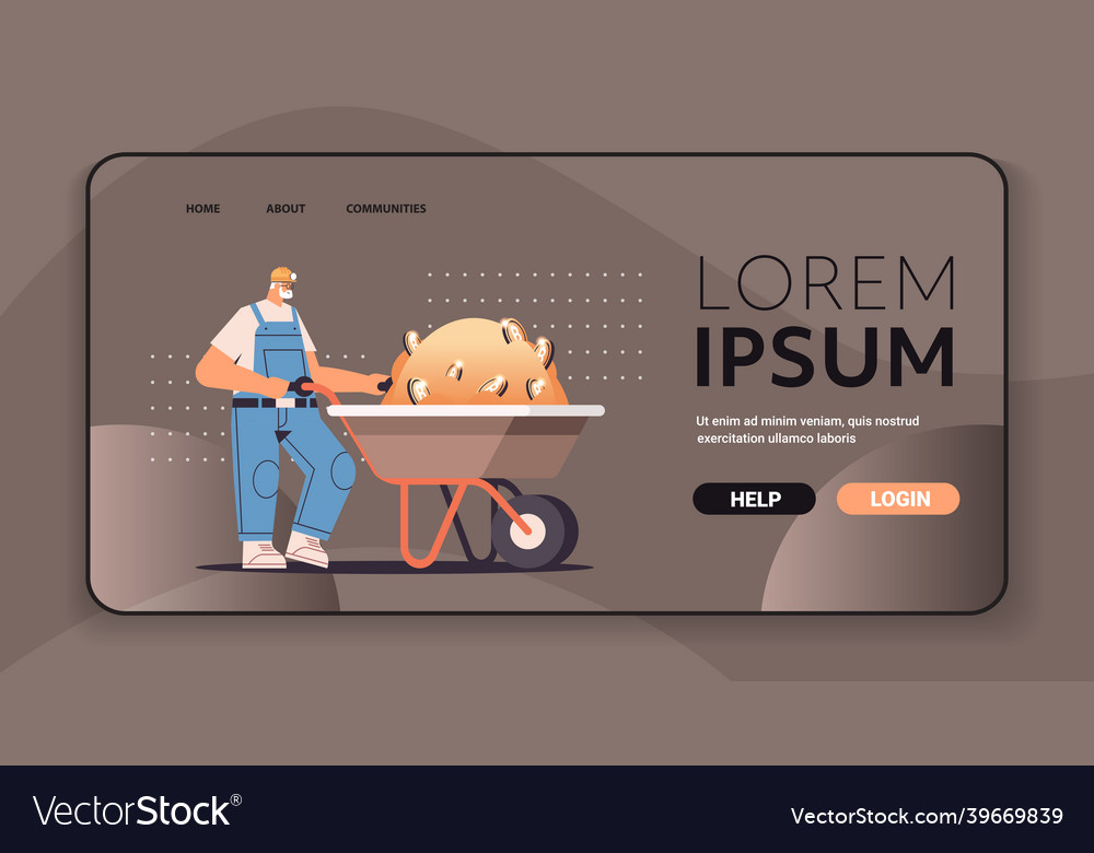 Man miner digging and extracting bitcoins in mine Vector Image Man miner digging and extracting bitcoins in mine