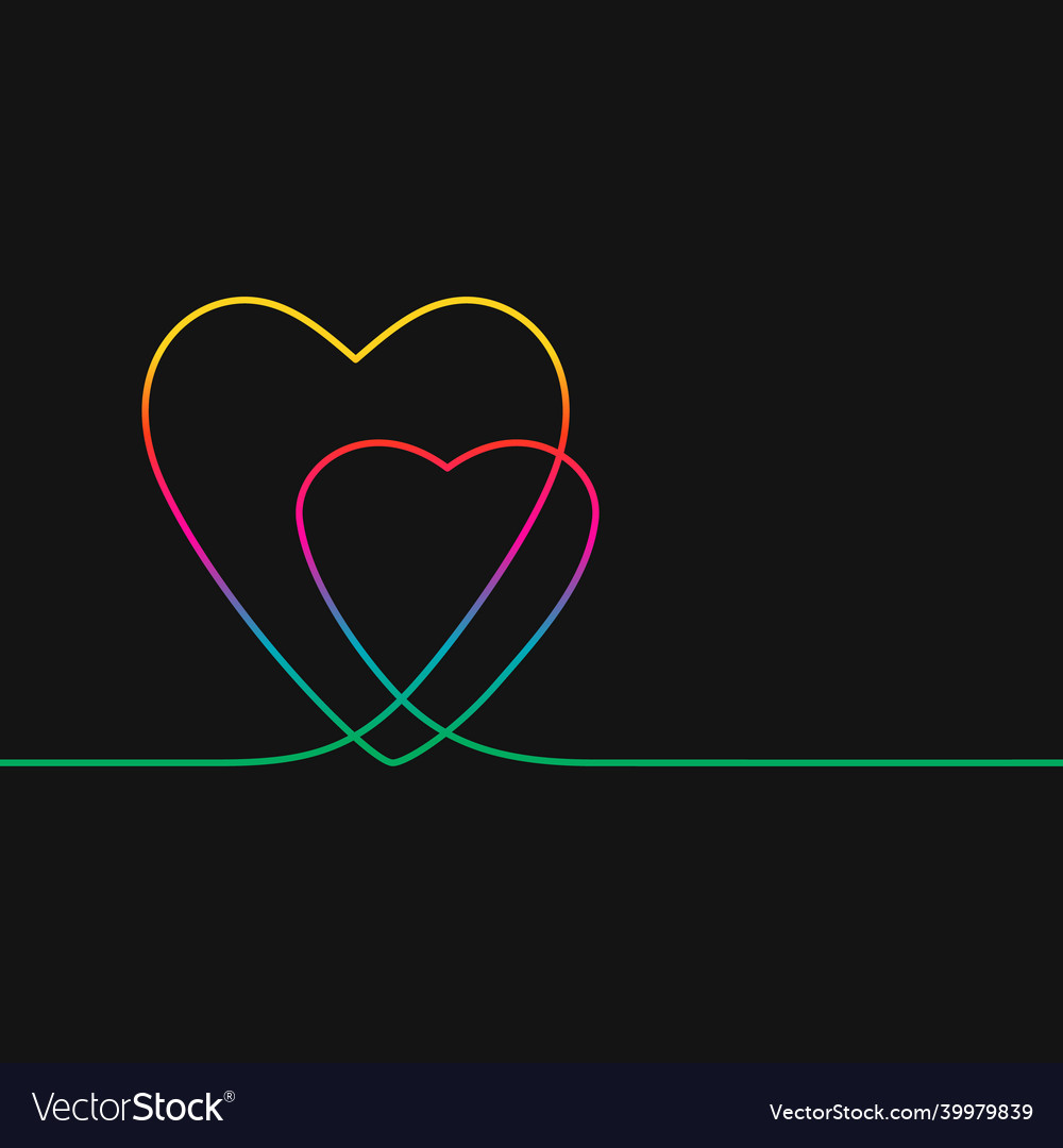 One line drawing of two hearts rainbow colors vector image One line drawing of two hearts rainbow colors