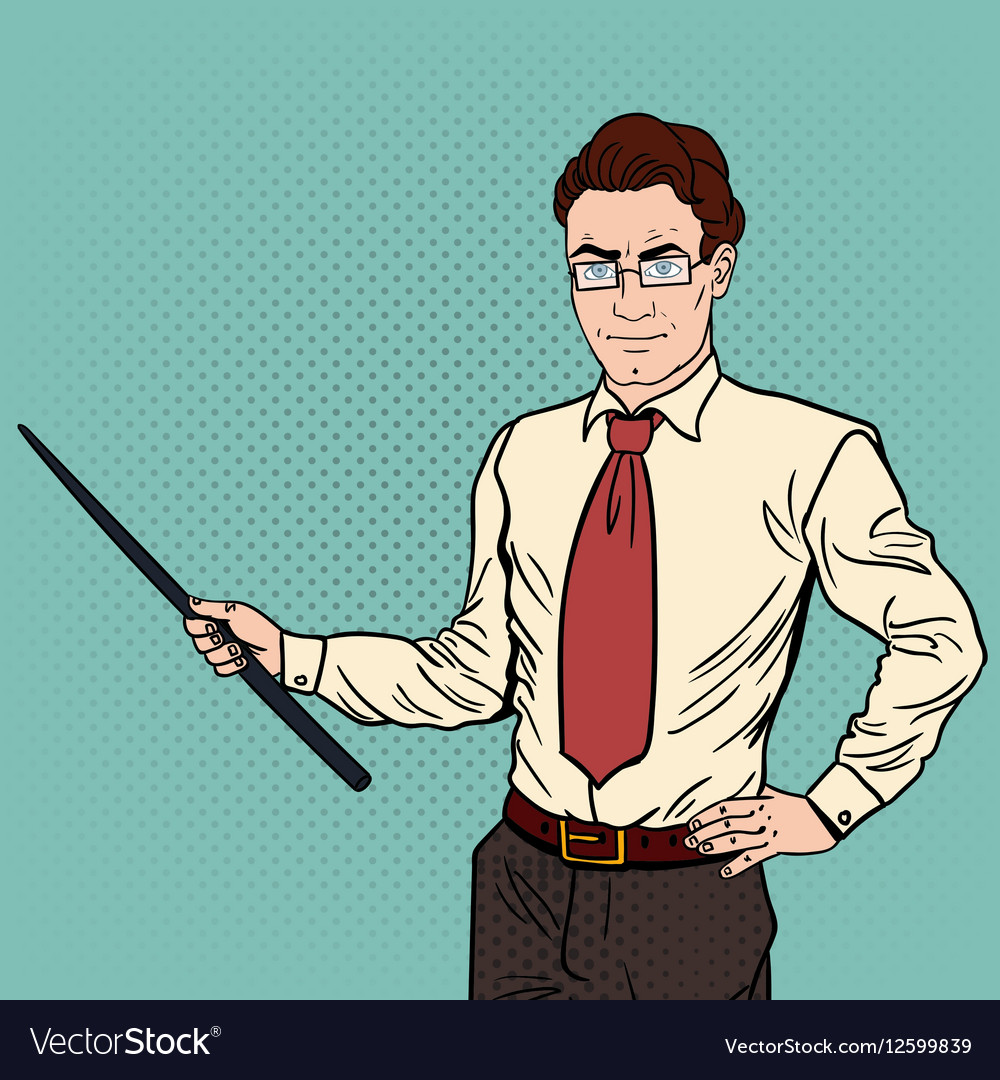 Pop art businessman with pointer stick