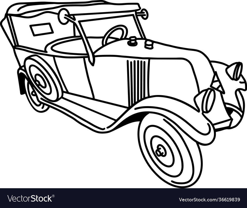 Retro car black and white sketch vintage