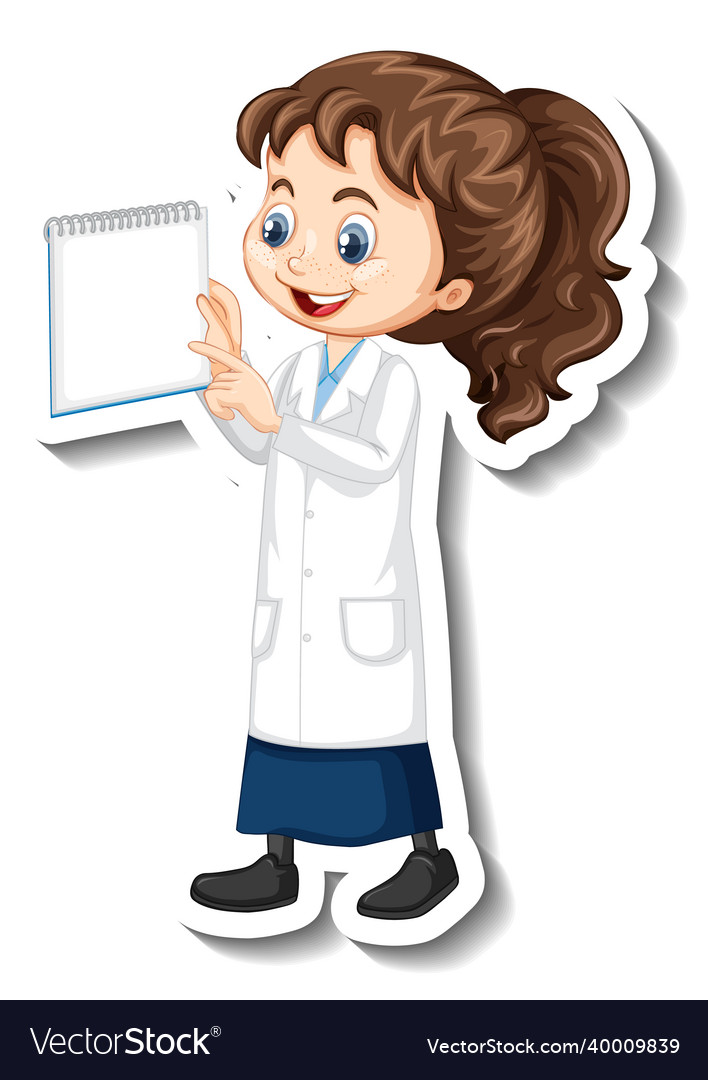 Scientist girl cartoon character sticker