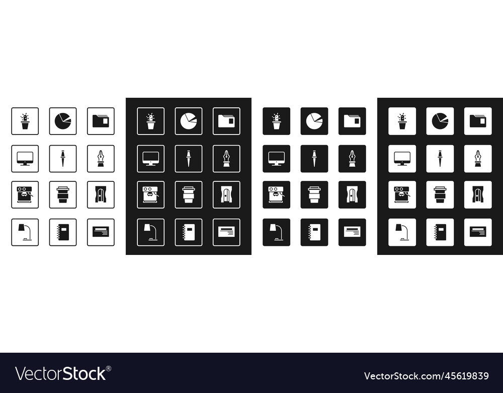 Set document folder push pin computer monitor vector image Set document folder push pin computer monitor