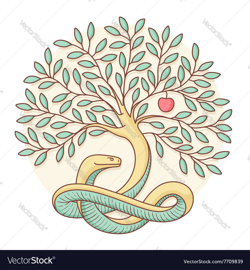 Tree knowledge good and evil with snake Royalty Free Vector