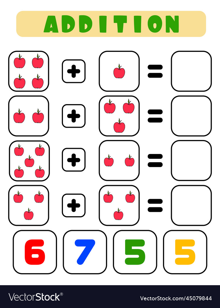 Apple Addition Worksheet for Kids