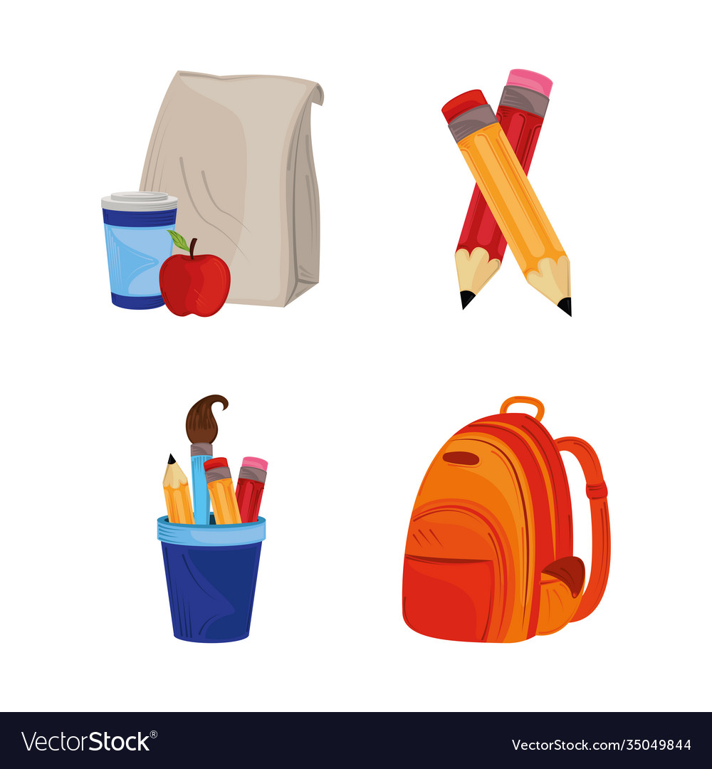 Back to school backpack pencils brush and lunch Vector Image