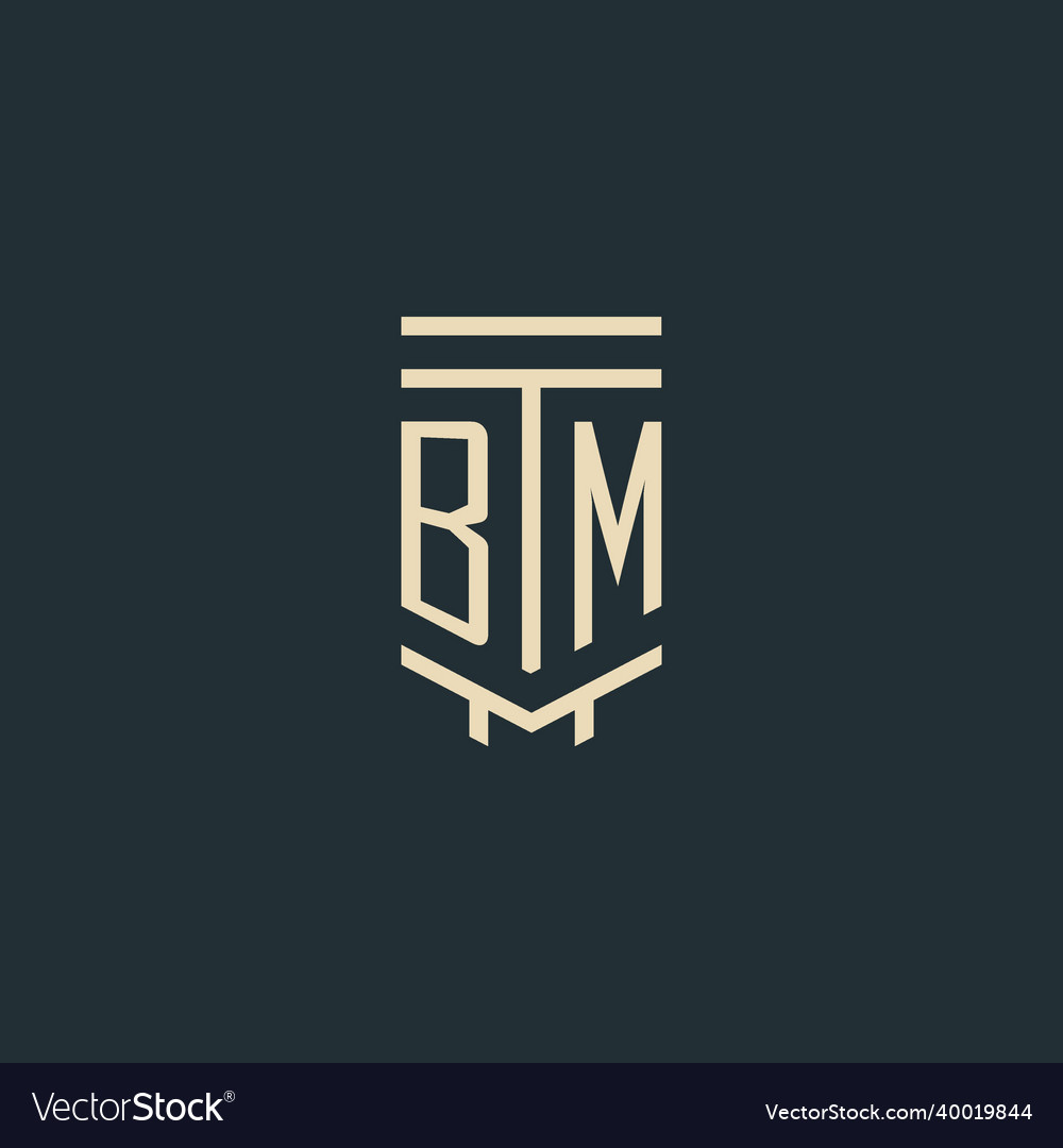 Bm initial monogram with simple line art pillar