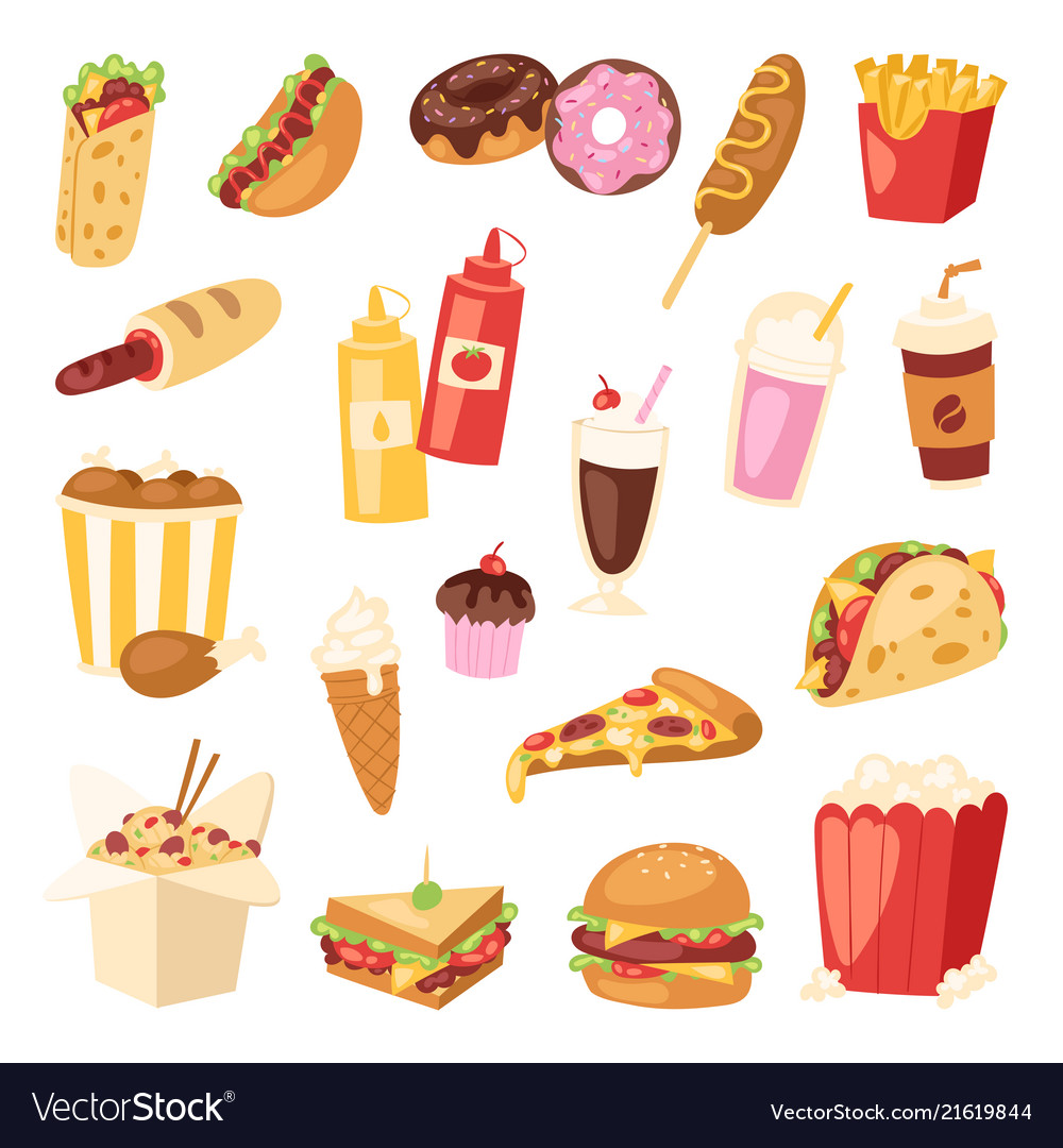 Fast Food Unhealthy Cartoon Burger Sandwich Vector Image