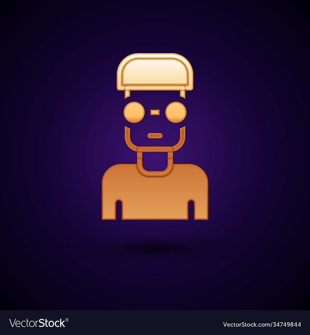 Gold nerd geek icon isolated on black background