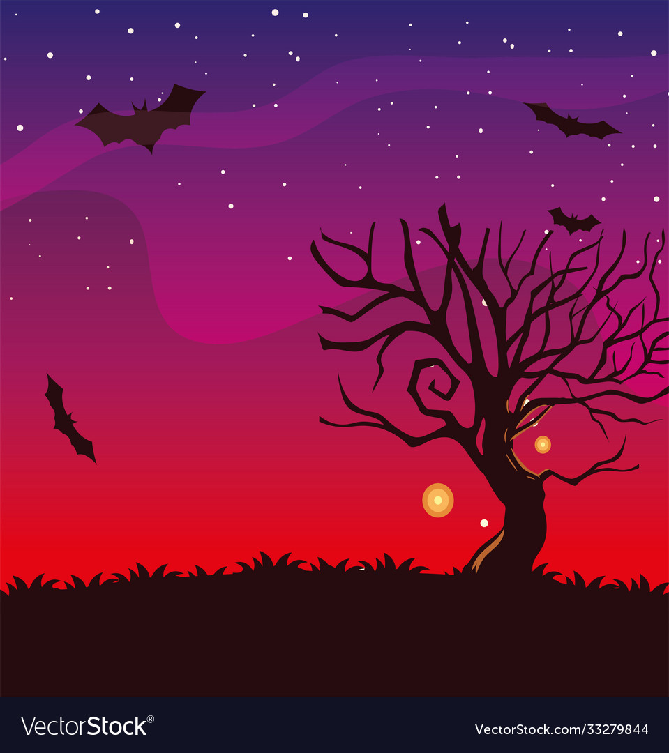 Halloween Tree with Bats