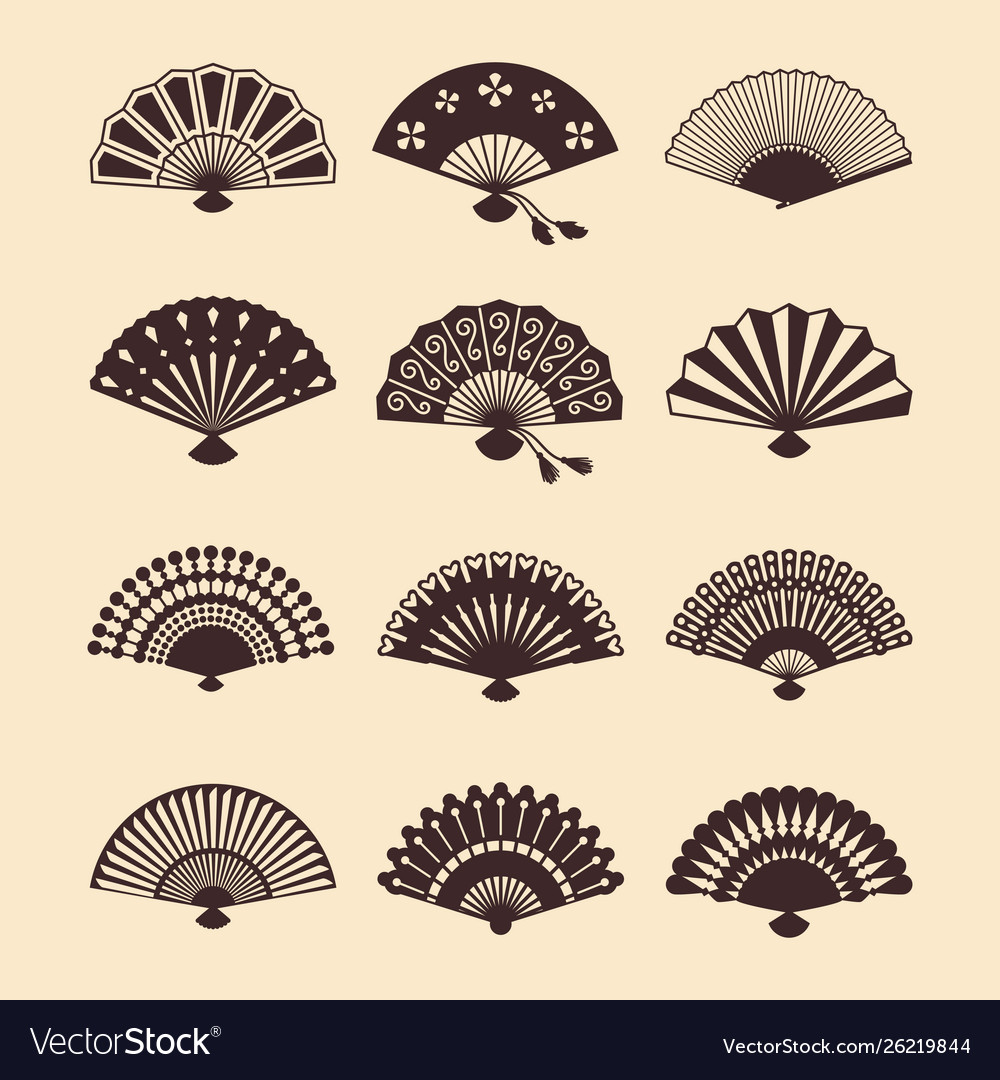 Oriental Fan Set - Elegant Silhouettes