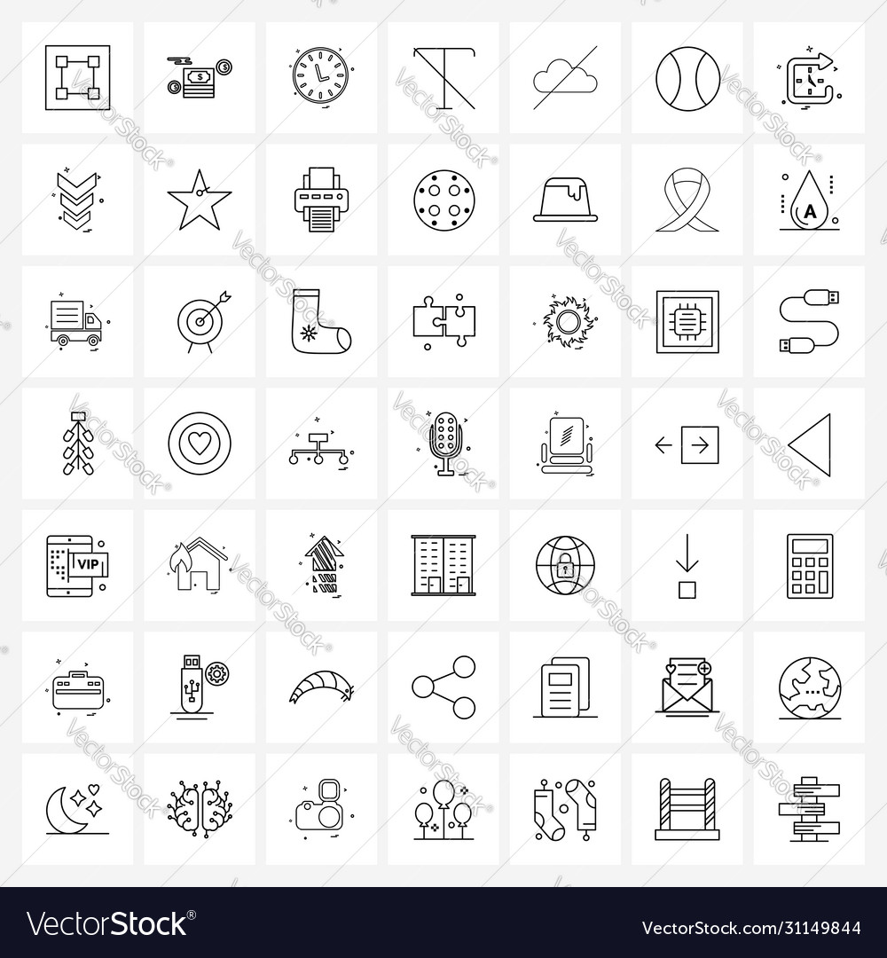 Pixel perfect set 49 line icons such as block