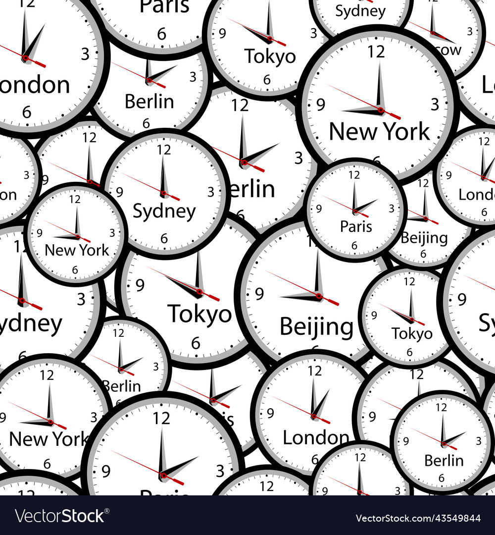 Seamless pattern with wall clocks and time