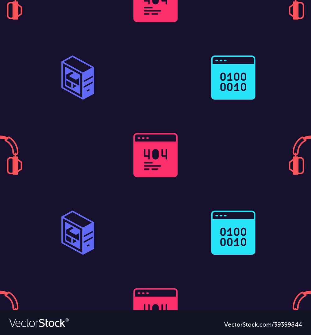 Set binary code computer page with 404 error vector image Set binary code computer page with 404 error