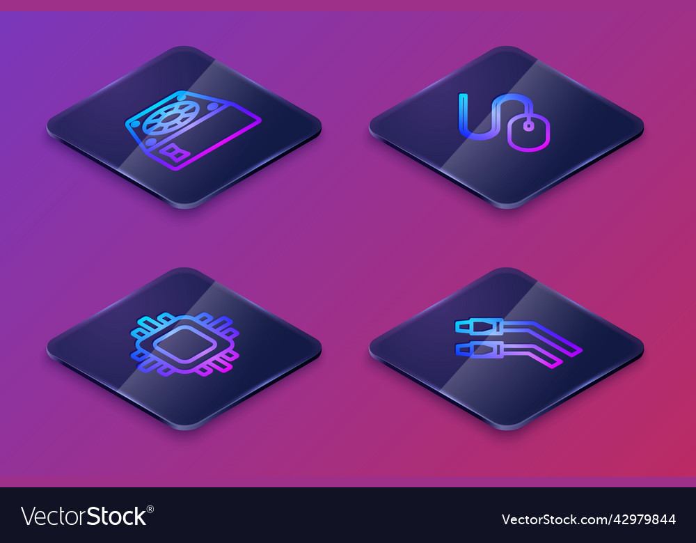Set isometric line computer cooler processor Vector Image Set isometric line computer cooler processor