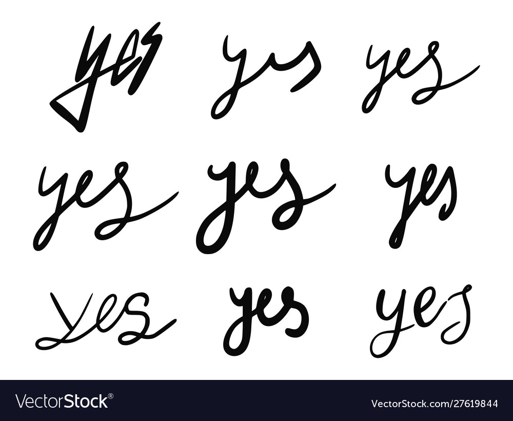 Set yes words calligraphic hand drawn icons