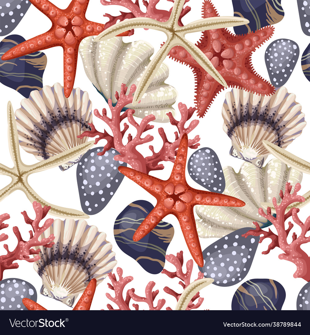 Starfish Shell Seamless Pattern