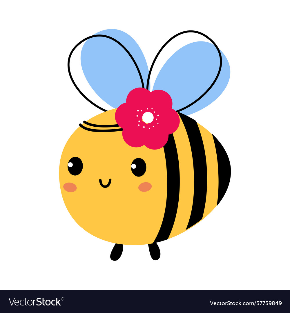 Adorable honey bee with pink flower on her head Vector Image