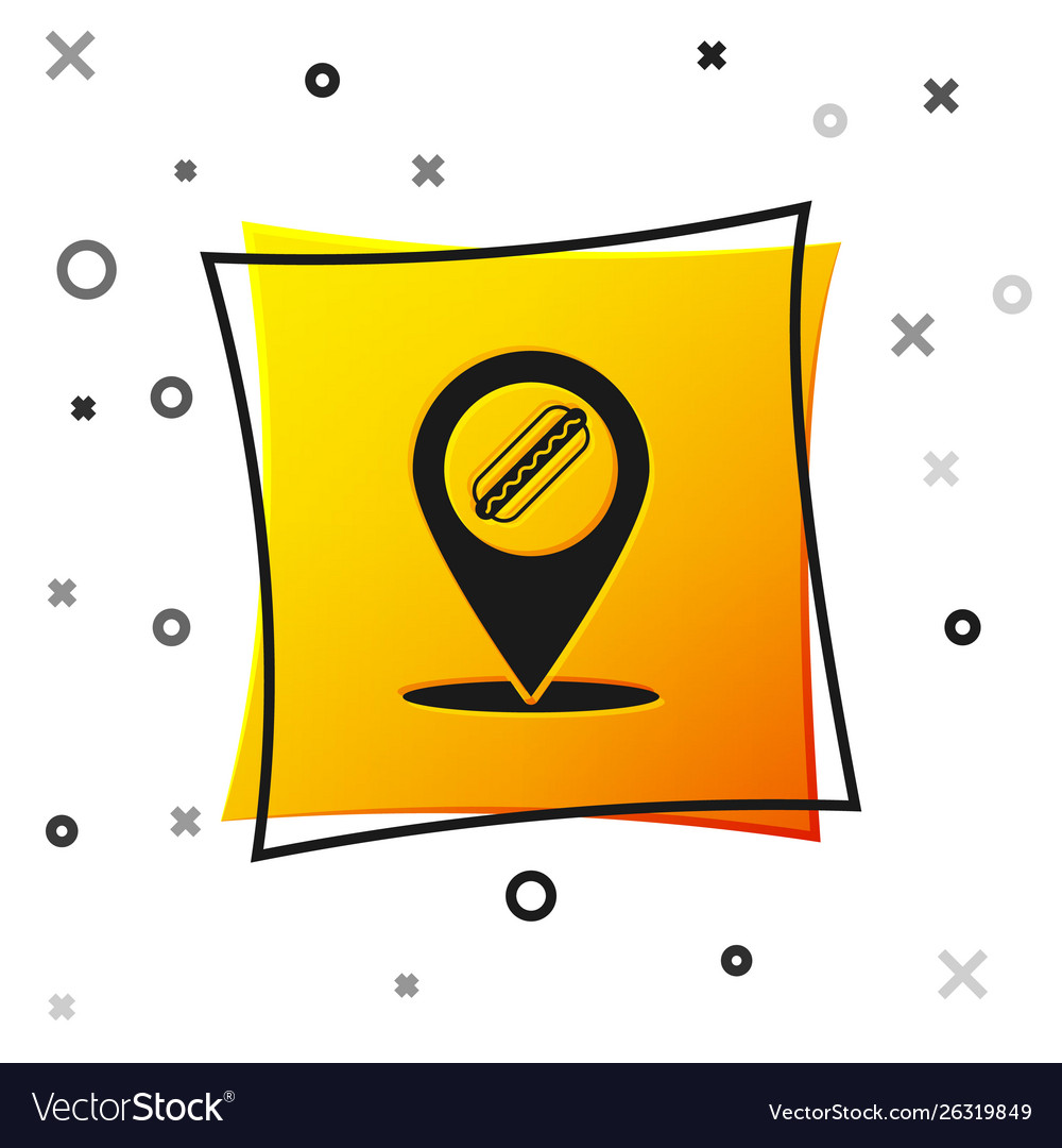 Black map pointer with fast food hotdog icon vector image Black map pointer with fast food hotdog icon
