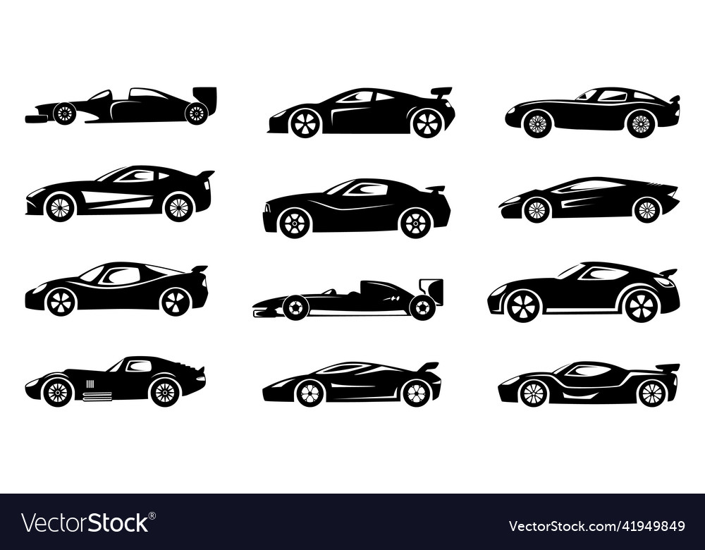 Black silhouette of race cars sports symbols