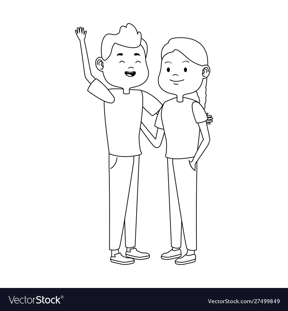 Cartoon teen couple icon flat design