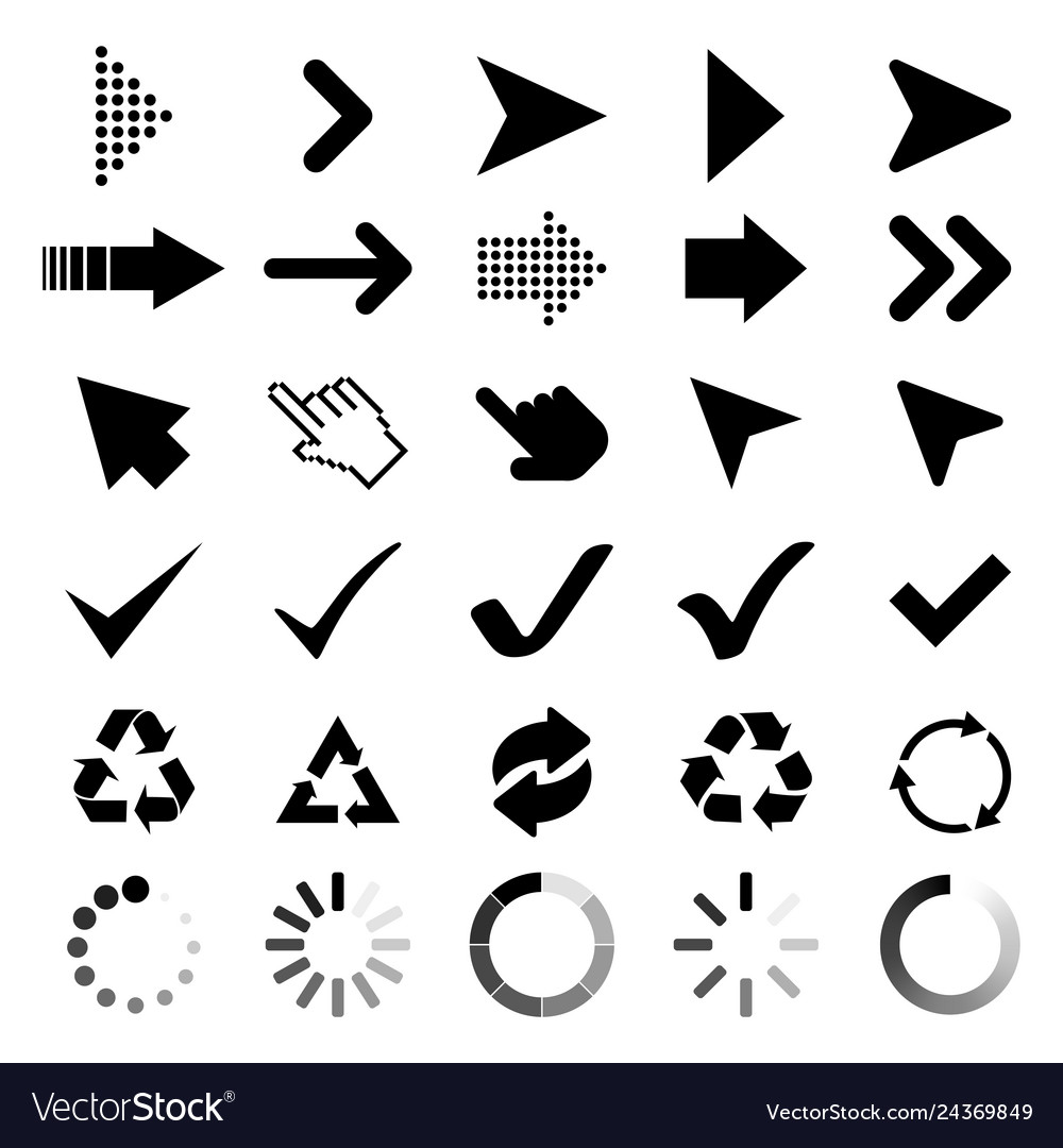 Collection arrows cursor icons check marks black